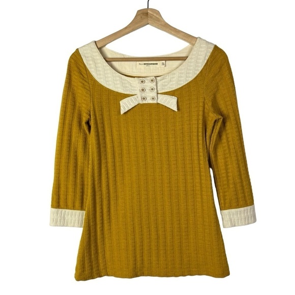 Anthropologie Pilcro Golden Yellow Boat Neck Tie Bust Textured Blouse S - Picture 1 of 4